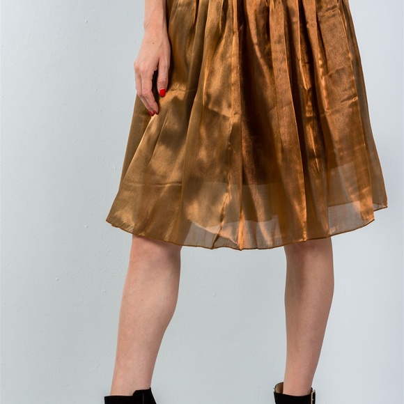 FASHION BRONZE MIDI PLEATED SKIRT - Picture 2 of 5